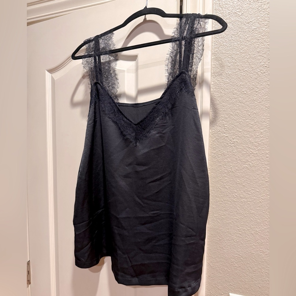 Unbranded black satin lace strap cami